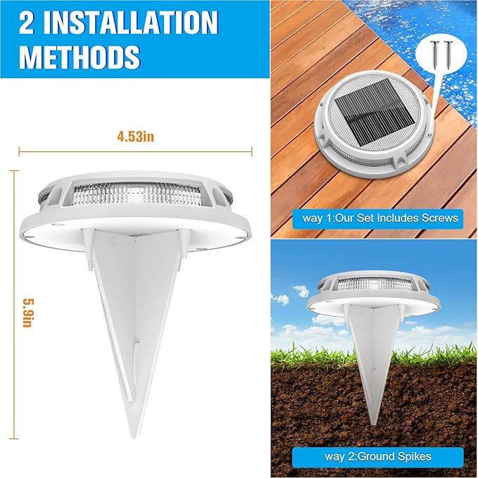 VOLISUN Solar Driveway Lights Dock Outdooor Waterproof Marker Lights,12 Pack Solar Deck Light 2 Colors in 1 Led IP67, Blue Step Light for Driveway Sidewalk Pathway Yard(White/Blue)