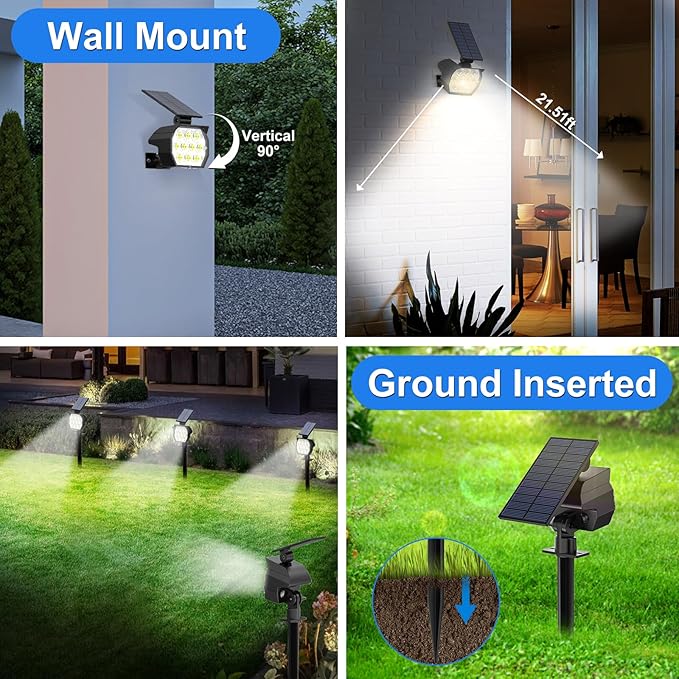 Solar Spot Lights Outdoor Waterproof IP67, 6 Pack - 50 LED Adjustable Solar Powered Landscape Spotlight with 3 | Lumora