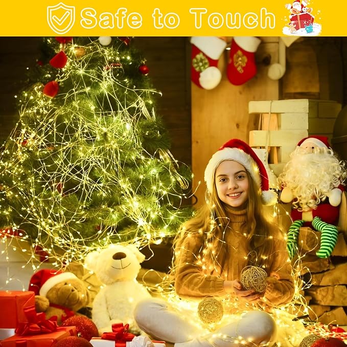 Decute 500LED 164ft Fairy String Lights Christmas Lights Indoor Outdoor Silver Wire with Remote, Firefly Lights Starry for DIY Christmas Tree Costume Wedding Party Table Centerpiece Decor(Warm White)
