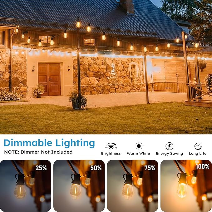 S11 LED Outdoor String Lights 300FT, Shatterproof & Waterproof Patio Lights with 92 Plastic Bulbs for Porch, Deck, Garden, Backyard, Balcony, 2700K Dimmable