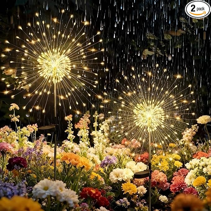 Solar Garden Lights, 2 Pack 200 LED Garden Decor Outdoor Lights, Solar Garden Lights Outdoor Waterproof-with 8 Light Modes, Solar Powered for Garden, Pathway, Patio, Yard, Flowerbed Decor Colorful