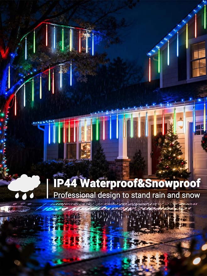 Flacchi Meteor Shower Icicle Lights - 5 Tubes 20" Each 270 LED Cascading Raindrop Lights, Timer Outdoor Waterproof | Lumora