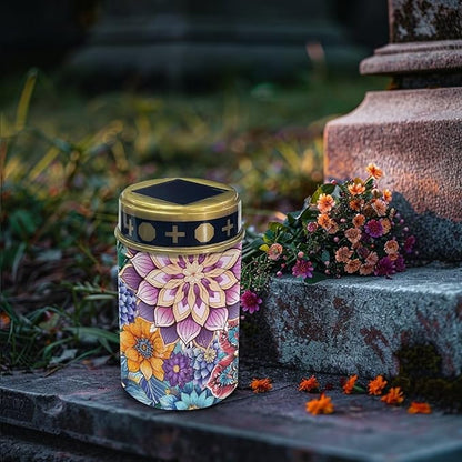 Boho Flower Cemetery Solar Garden Stake Lights - Outdoor Metal Lights, Waterproof for Garden, Lawn, Patio or Courtyard