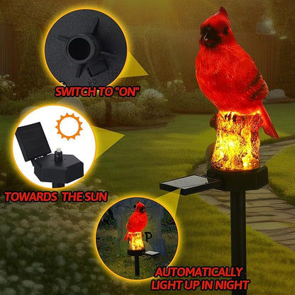 Baquler 2 Pack Cardinal Solar Lights Cardinal Outdoor Decor Red Bird Solar Light Bird Figurine Garden Stake for Pathway Garden Lawn Yard Decorations