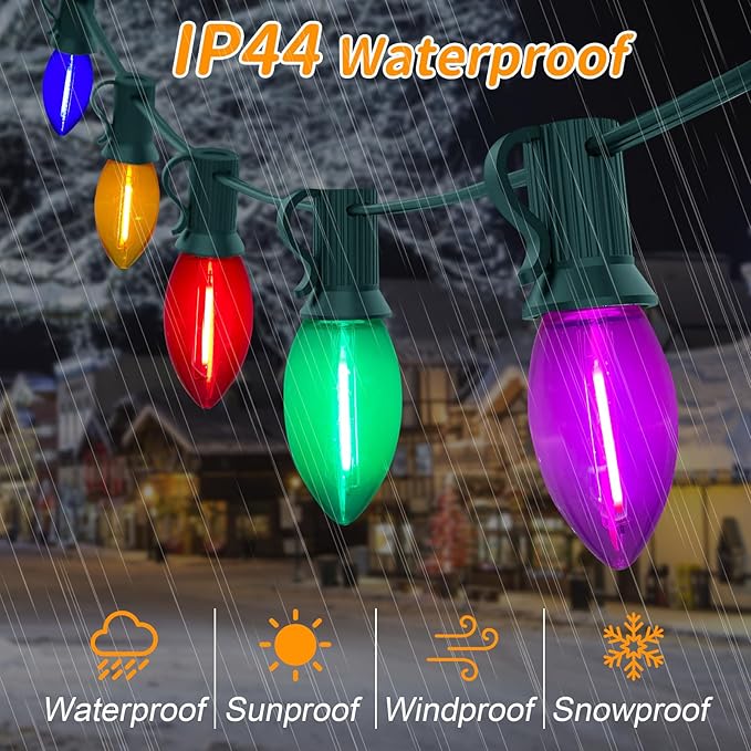 C9 LED Multicolor Christmas Lights, 25Ft Vintage String Lights with 26 Ceramic Colorful LED Bulbs, Connectable for Patio Garden Holiday Home Decor