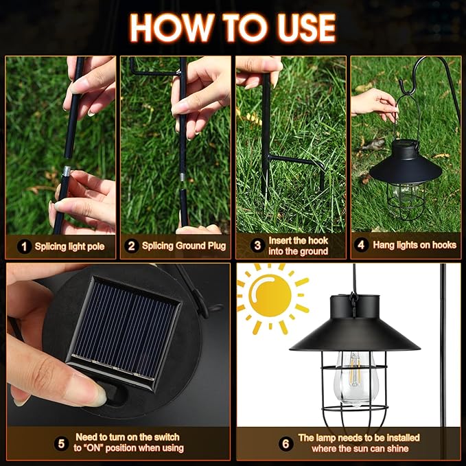 Retisee 4 Pack 31 Inch Hanging Solar Light Outdoor with Shepherd Hook Solar Lanterns Outdoor Waterproof Metal | Lumora