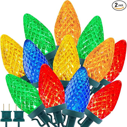 Brightown C9 LED Christmas String Lights, 2 Pack Total 132ft 200LED Multi-Color Outdoor Lights String, Plug-in Connectable Roofline Lights String for Outside Yard Christmas Holiday Decor
