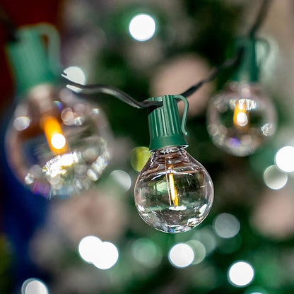 Novelty Lights 25 Feet G40 LED Patio String Light Set with 25 Bulbs, Warm White, Weather Resistant and Shatterproof Replaceable Plastic Globe Bulbs, Green Wire