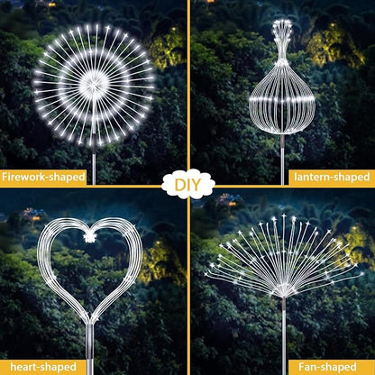 JJGoo Solar Firework Lights, 2 Pack 135 LEDs 2 Lighting Modes Solar Lights Outdoor Waterproof for Garden Patio Walkway Pathway Party Wedding Christmas Decorative - White