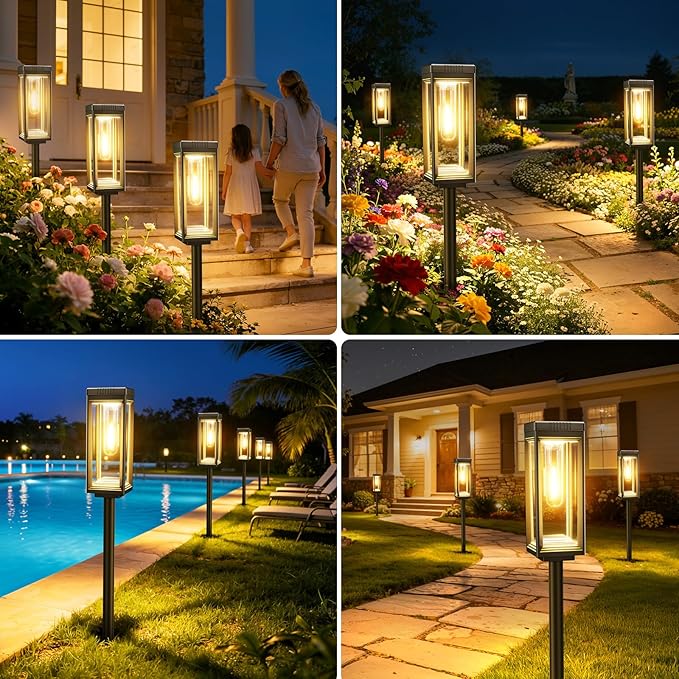 WdtPro 8 Pack Bright Solar Pathway Lights Outdoor, Solar Powered Garden Lights Waterproof, Auto On/Off Outdoor Lighting for Lawn Patio Walkway Driveway Path Yard Decor