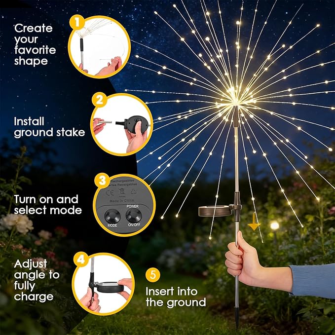 Solar Garden Lights, 2 Pack 200 LED Garden Decor Outdoor Lights, Solar Garden Lights Outdoor Waterproof-with 8 Light Modes, Solar Powered for Garden, Pathway, Patio, Yard, Flowerbed Decor Colorful