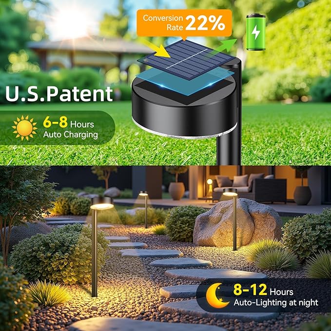 12 Pack Solar Pathway Lights Outdoor, 12 Brighter LED Solar Lights Outdoor Waterproof, Up to 12 Hrs Modern Solar | Lumora