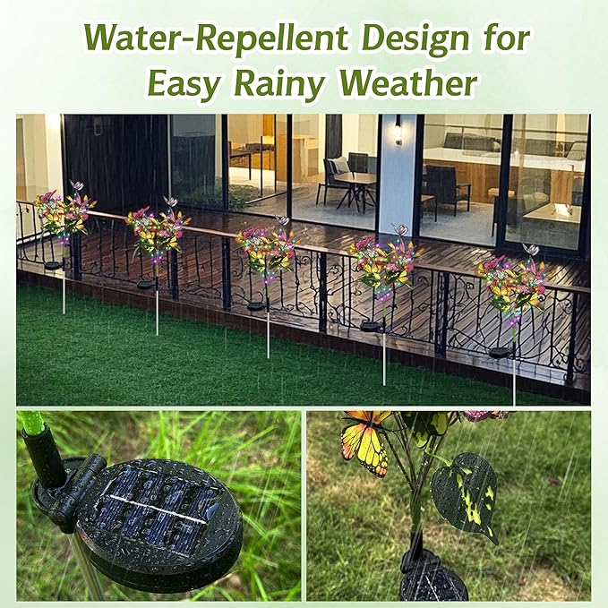 Solar Lights Outdoor,2 Pack Blooming Butterfly Decorations Flowers,Outdoor Waterproof Landscape Lights for Yard Patio Lawn Garden Decor,Gifts for Women Mother's Day