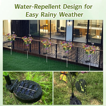 Solar Lights Outdoor,2 Pack Blooming Butterfly Decorations Flowers,Outdoor Waterproof Landscape Lights for Yard Patio Lawn Garden Decor,Gifts for Women Mother's Day
