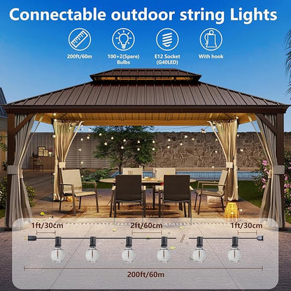 200FT Outdoor String Lights, Weatherproof Patio Lights with 100 LED G40 Globe Shatterproof Bulbs, Connectable Commercial Outside Decor Hanging Lamp for Backyard Deck Bistro Party Cafe, Black