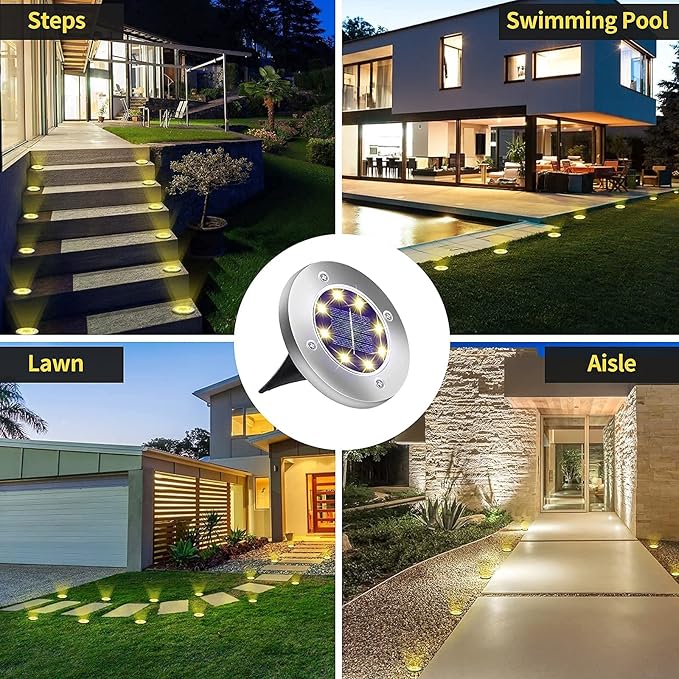 Aogist Solar Ground Lights - 12 Pack, 8 LED, Waterproof Outdoor Disk Lights for Pathway, Yard, Walkway, Patio, Lawn | Lumora