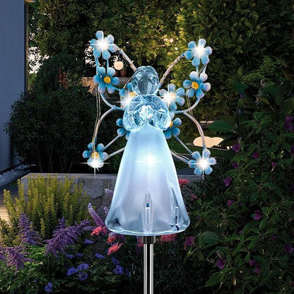 Solar Garden Lights, Solar Angel Garden Stake Lights Outdoor Waterproof, Angel Solar Lights Outdoor Garden Decor, LED Angel Decorative Lights for Cemetery Grave Yard, Memorial Sympathy Gift (Blue)