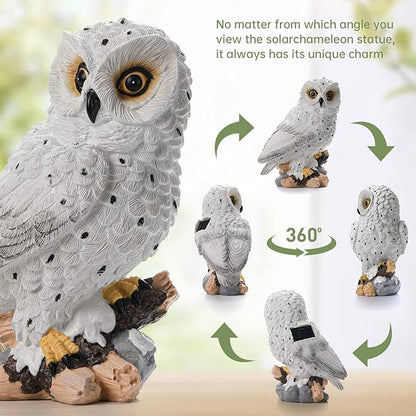Solar Owl Garden Outdoor Statue,Owl Figurine Sculpture with LED Lights for Porch Patio Lawn Yard Deck Spring Decor - Ideal Easter Day Housewarming Christmas Gift for Women Men Owl Lover(White)