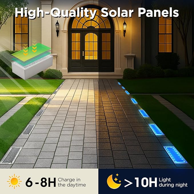 Solar Paver Color Changing Lights, 8x4 Solar Pavers Light Outdoor, Recessed Brick Pathway Lights, IP67 Waterproof Landscape Lighting for Ground,Walkway, Garden, Pool, Patio, Driveway,2 Pack (RGBW)