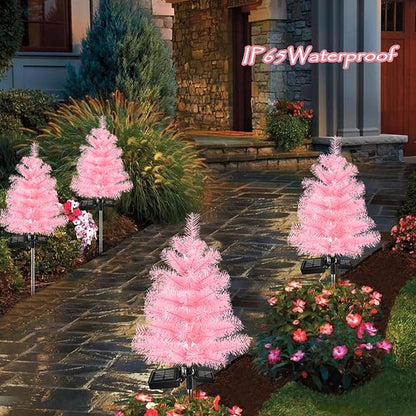 Solar Christmas Tree Stake Lights - Waterproof Xmas Tree & Pathway Lights (Pink, 2pcs)