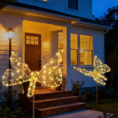 Flacchi Solar Lights Outdoor - Solar Garden Lights Butterfly Decor with 240LED, Solar Powered Iron Waterproof Easy to Install for Pathway Garden Decorations Patio Decor Yard Decoration