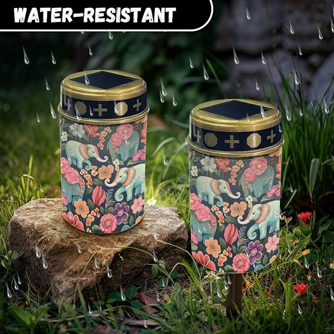 ZOUTAIRONG Solar Light for Cemetery Grave 6 Pack Solar Garden Lights Landscape Lighting Solar Pathway Lights Outdoor Cemetery Solar Lights for Grave Solar Lights for Cemetery Gravesite Elephant Print