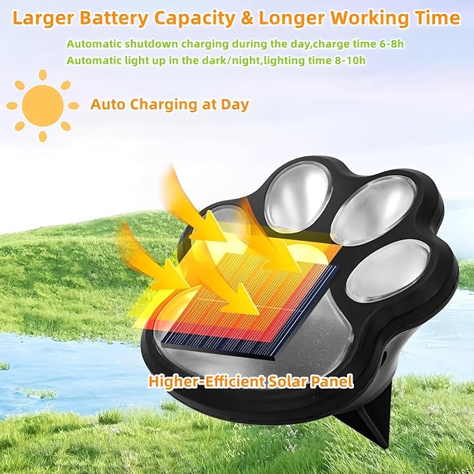 4 Pack Paw Print Solar Light Outdoor,Solar Dog Paw Light for Garden Decorations,IP65 Waterproof Solar Powered Yard Cat Puppy Lights for Lawn Pet Cemetery Pathway Patio Pet Lovers (White Light)