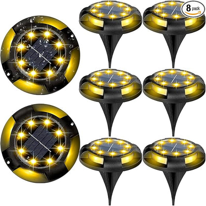 Solar Ground Lights Outdoor Waterproof, 8 Pack 12 LEDs Solar Garden Disk Lights Landscape Lighting for Outside Pathway Deck Yard Patio Lawn Driveway Walkway Deco (Warm Lights)