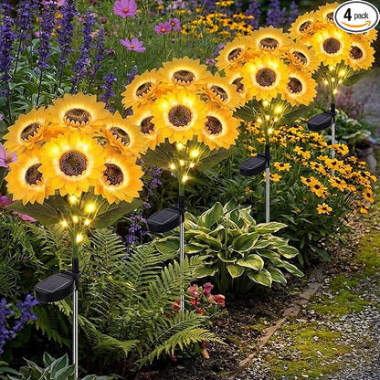 VIHOSE 4 Pack Sunflower Solar Lights with 24 Sunflowers 45 LED Ip65 Waterproof Outdoor Stake Lights with Upgraded Solar Panel for Yard Patio Landscape Lawn Garden Decor for Mom Grandma Birthday Gifts