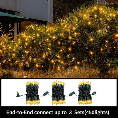 LAMPHOME Super-Bright Extendable Yellow Christmas Lights Decoration 150Lights 31.9ft UL Certified Mini Bulb String Light Set for Outdoor Christmas Tree Garden Holiday Party Patio Wedding Garland Decor