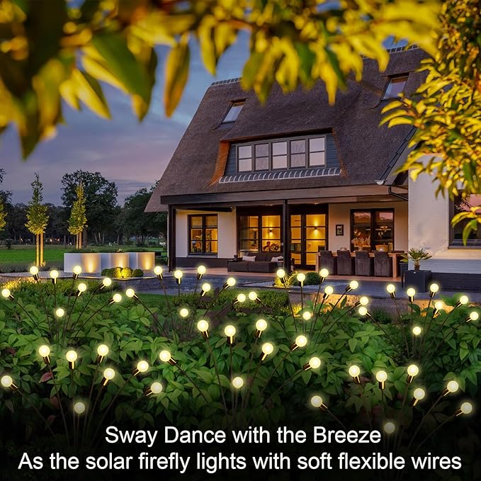 New Upgraded Solar Garden Lights, 6 Pack 48 LED Solar Firefly Lights Outdoor Waterproof, Solar & USB charging, 19 Modes Timer Swaying Light for Yard Pathway Patio Landscape Outdoor Decoration Lights