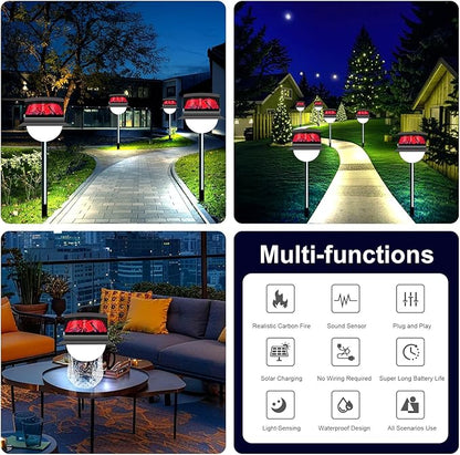 Solar Garden Lawn Stake Light, Waterproof Realistic Charcoal Fire, Solar Powered LED for Outdoor Garden, Decorative Landscape Lighting for Path, Modern Unique Style USB Rechargeable Solar Lights