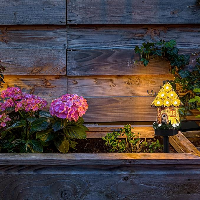 Mushroom Solar Lights Outdoor, Waterproof Fairy Houses Light Mushroom Garden Decor Decorative Solar Powered Garden Stake Lights for Outside Lawn Walkway Patio Yard (Yellow)
