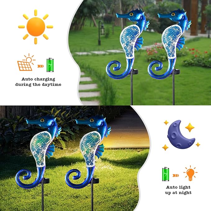 Yiosax-Solar Outdoor Lights Decorative-Yard Outdoor Decorative - Garden Stakes Octopus & Seahorse Decorative Waterproof 7 LED Light Decor Ocean Beach Theme for Lawn Path Yard Decoration Gift Idea