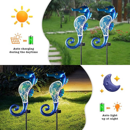 Yiosax-Solar Outdoor Lights Decorative-Yard Outdoor Decorative - Garden Stakes Octopus & Seahorse Decorative Waterproof 7 LED Light Decor Ocean Beach Theme for Lawn Path Yard Decoration Gift Idea