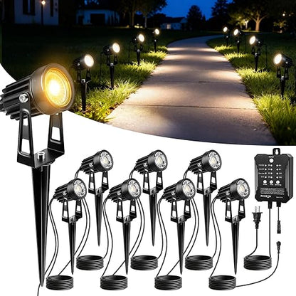 YGS-Tech All-in-One Low Voltage Landscape Lighting Kit, 8-Pack Landscape Lights with Transformer, 3000K 24V LED Landscape Lights with 70FT Wire, Waterproof Outdoor Spotlights for Yard Garden Pathway