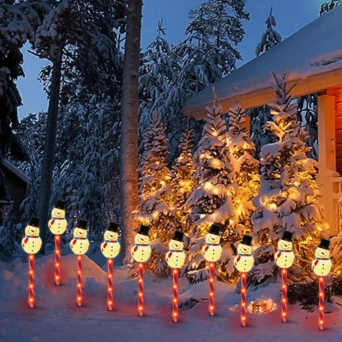 LAMPHOME Christmas Pathway Lights Outdoor, Set of 5 Snowmans Christmas Decorations Outdoor Yard, 15inch Pathway Marker Stake Lights for Patio Ground Path Sidewalk Walkway Driveway