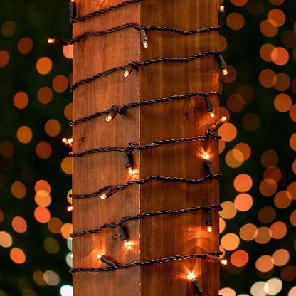 Novelty Lights 25ft Christmas String Lights, 50 Amber/Orange LED Bulbs on Black Wire, 6" Spacing, Connectable Indoor Outdoor Commercial Grade Lighting for Holidays Patio Weddings