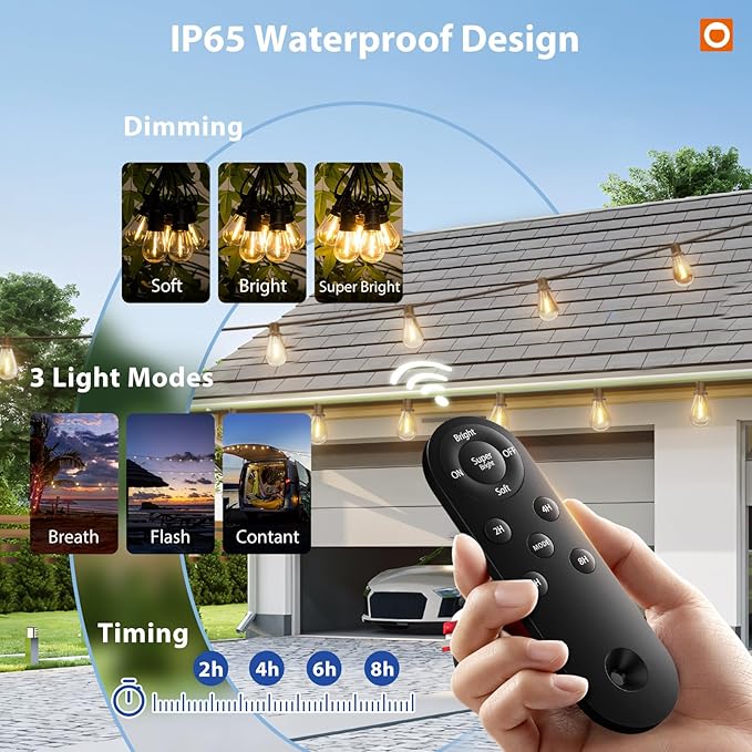 addlon 54FT(48FT+6) Solar String Lights Outdoor Waterproof with USB Port & Remote Control Solar Patio Lights for | Lumora