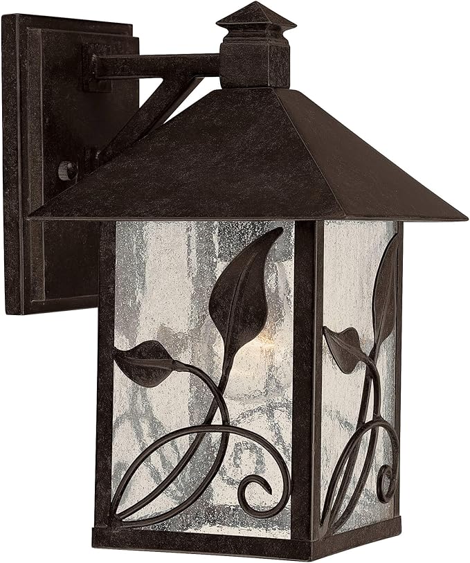Franklin Iron Works French Garden Rustic Farmhouse Natural Cottage Outdoor Wall Light Fixture Bronze Lantern 10 1/2" Clear Seedy Glass Exterior Barn Deck House Porch Yard Patio Outside Garage