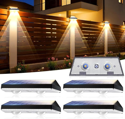 Solar Fence Lights Outdoor, Waterproof LED, 3Lighting Modes (Warm/Neutral/White), SolarPowered Wall Lights with 500mAhBattery,Solar Fence Lights lP65 Weatherprooffor Garden, Yard, Balcony(4-Pack)