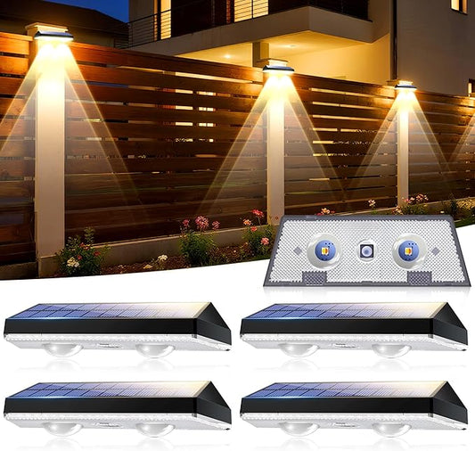 Solar Fence Lights Outdoor, Waterproof LED, 3Lighting Modes (Warm/Neutral/White), SolarPowered Wall Lights with 500mAhBattery,Solar Fence Lights lP65 Weatherprooffor Garden, Yard, Balcony(4-Pack)