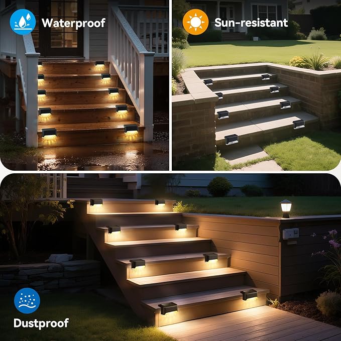 24 Pack LED Outdoor Solar Deck Lights - WaterproofSolar Fence Lights， for Stairs, Fences, Railings Patio Decor & Garden Paths Warm White Outdoor Lights(Warm White)