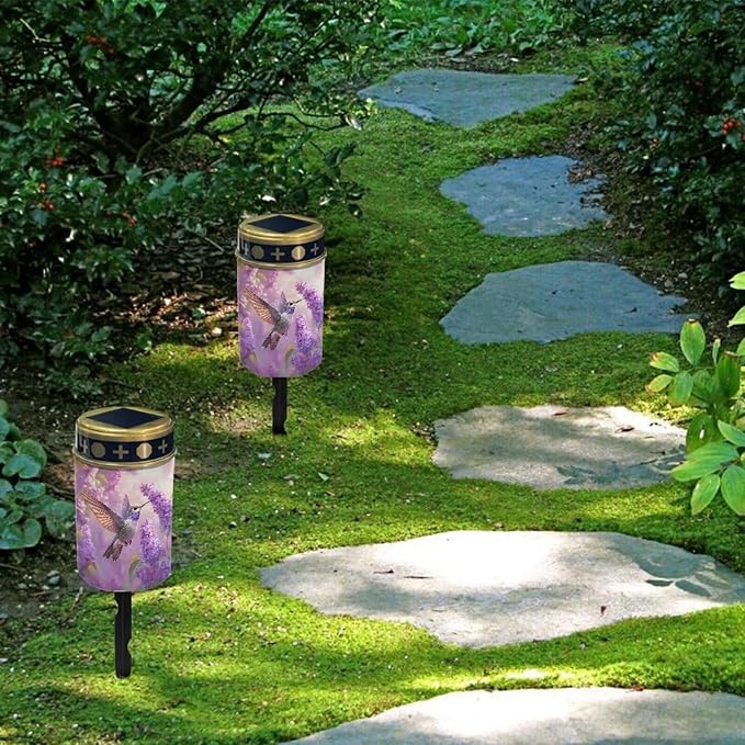 Hummingbird Lavender Cemetery Solar Garden Lights Outdoor Solar Walkway Lights Guardian Solar Lights for Birthday in Heaven Mother Day Fathers Day Memrial Day Sympathy Gifts