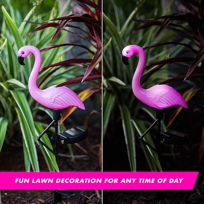 Solar Flamingo Lights Outdoor | Pink Flamingo Yard Decorations | Lawn Light Stakes Garden Ornaments