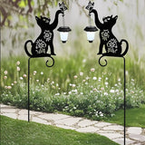 Cat Solar Lights Outdoor Garden Decoration, Cat Garden Statues, Outdoor Metal Decorative Stakes with Solar Lantern | Lumora