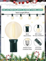 25ft Outdoor Christmas LED String Lights,G40 Frosted White Globe Lights with 27pcs Plastic Bulbs,Round Bulb | Lumora