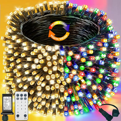 Decute 300LED Christmas Tree Lights Outdoor Indoor String Lights 108FT Extendable, 11 Modes 4 Colors Changing Waterproof Twinkle Fairy Lights Party Decor with Timer Remote(Warm White & 3 Multicolors)