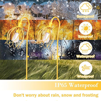 Solar Lights Outdoor Decorative Solar Wire Metal Flower Yard Stake Decorative Path Light for Walkway Pathway Lawn Patio Yard Decorations Yellow 2 Pack