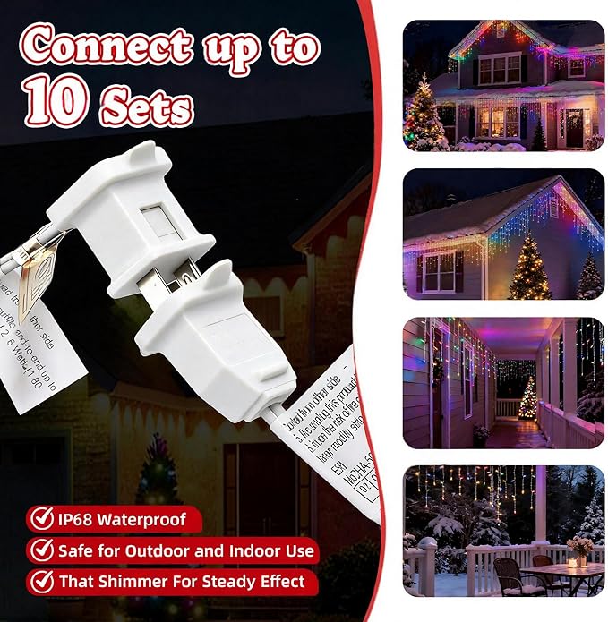 LED Christmas Lights, 100 LED Icicle Lights on 7FT with 4 Inch Spacing - 5MM Wide Angle Multi-Colors Bulbs, IP68 Waterproof & ETL Certified for Outdoor/Indoor